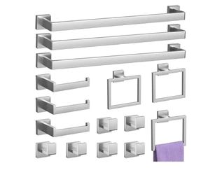 New 15-Piece Brushed Nickel Bathroom Accessories Set – 23.6" Towel Bar, Towel Ring, Toilet Paper Holder & Hooks, Wall Mounted Bathroom Hardware