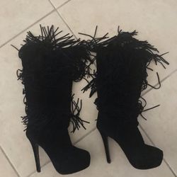 Size 8 Black Boots Leather Fringe