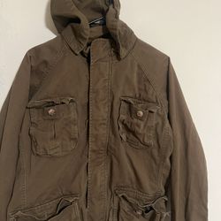 Olive Winter Jacket Size L Men’s Fits Like M Zipper And Hoodie
