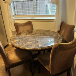 Marble/stone Dining Table W/ 4 Suede Chairs (Brown) 