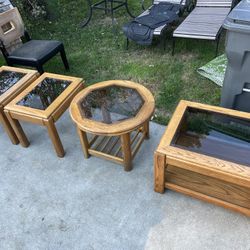 Vintage Solid Oak w/Tinted Glass Tables