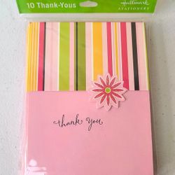 Hallmark Thank You Notes Pink Flower Stripes, 10 Cards