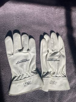 Vintage Lamborghini Leather Driving Gloves White CE CAT.1 Automobili