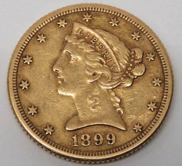 1899-S $5 US Gold Coin Half Eagle Liberty Head Ungraded *** HIGH DETAIL ...