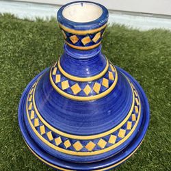 Ceramic Tagine Pot Blue and Yellow