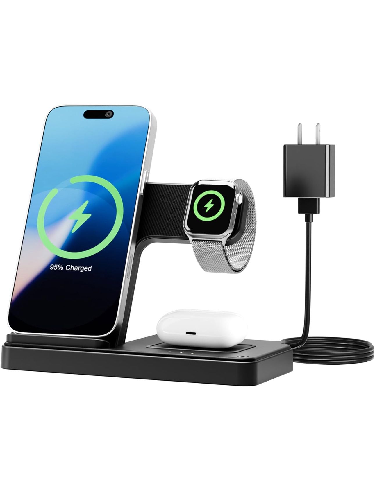 🔥Brand new🔥 Wireless Charging Station, 3 in 1 Charger Stand, Black 298