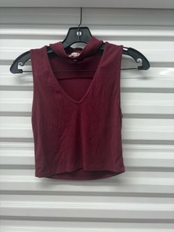Better Belle Burgundy Cut-Out Knit Sleeveless Cropped Tank Top V Neck L