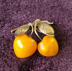 RARE! Pristine Antique 1920'S Hallmark SBM STERLING 935!! Butterscotch Amber Cherry Blossoms Brooch