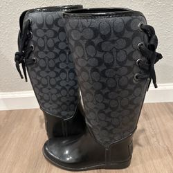 Coach Tristee Lace Up Corset Signature Logo Coated Rain Boots Sz. 8.5 EUR 39