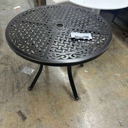 PURPLE LEAF 37" Outdoor Cast Aluminum Round Dining Table with Umbrella Hole Patio Furniture
