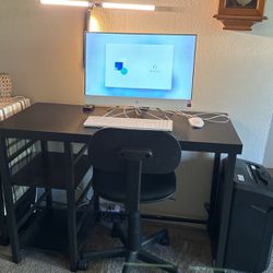 HP Desk Top Computer With Desk, Chair & Lamp