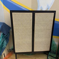 Wood and Rattan Bar Cabinet