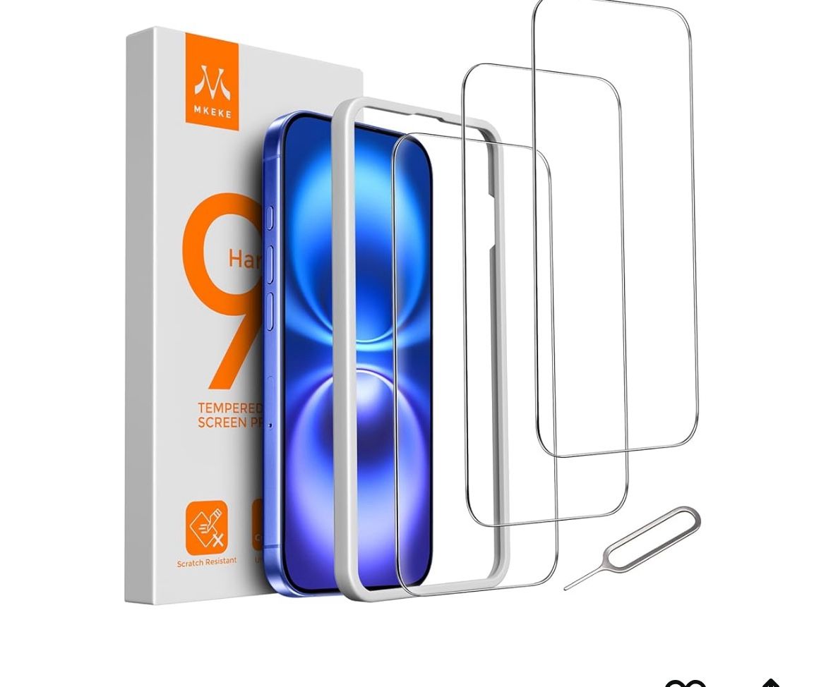 Brand: Mkeke Mkeke 3 Pack Screen Protector for iPhone 16 / iPhone 15 6.1", [9H+ Tempered Glass] [Easy Installation Frame] [Military-Grade Drop Protect