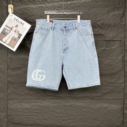 Gucci new printed logo couple style washed loose denim shorts M