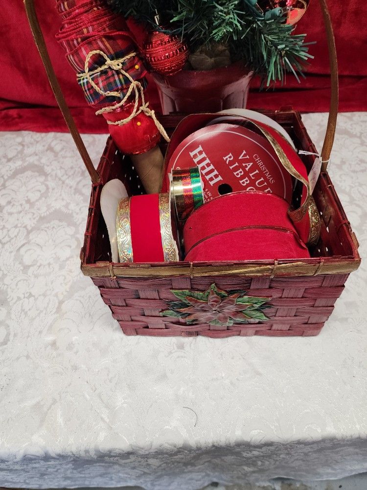 Xmas Ribbon With Basket. Didn't Use Alot Off The Roll.