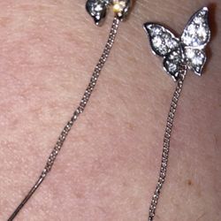 Butterfly Drop Earrings Silver N Diamonds