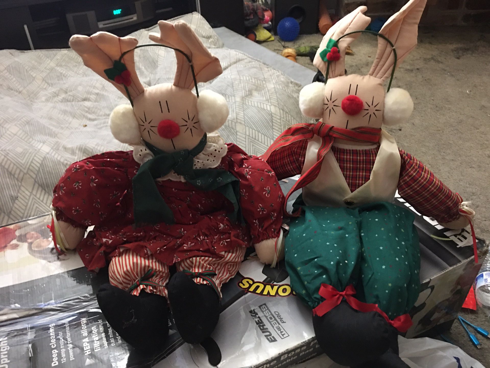 Vintage Christmas Bunnies 2’1” Tall Plush Handmade $25 Obo