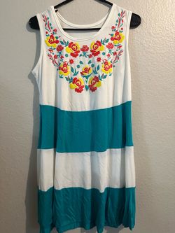 Floral Embroidered Sleeveless Striped Dress size L