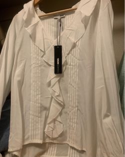 Fashion Nova White Ruffle Front Blouse