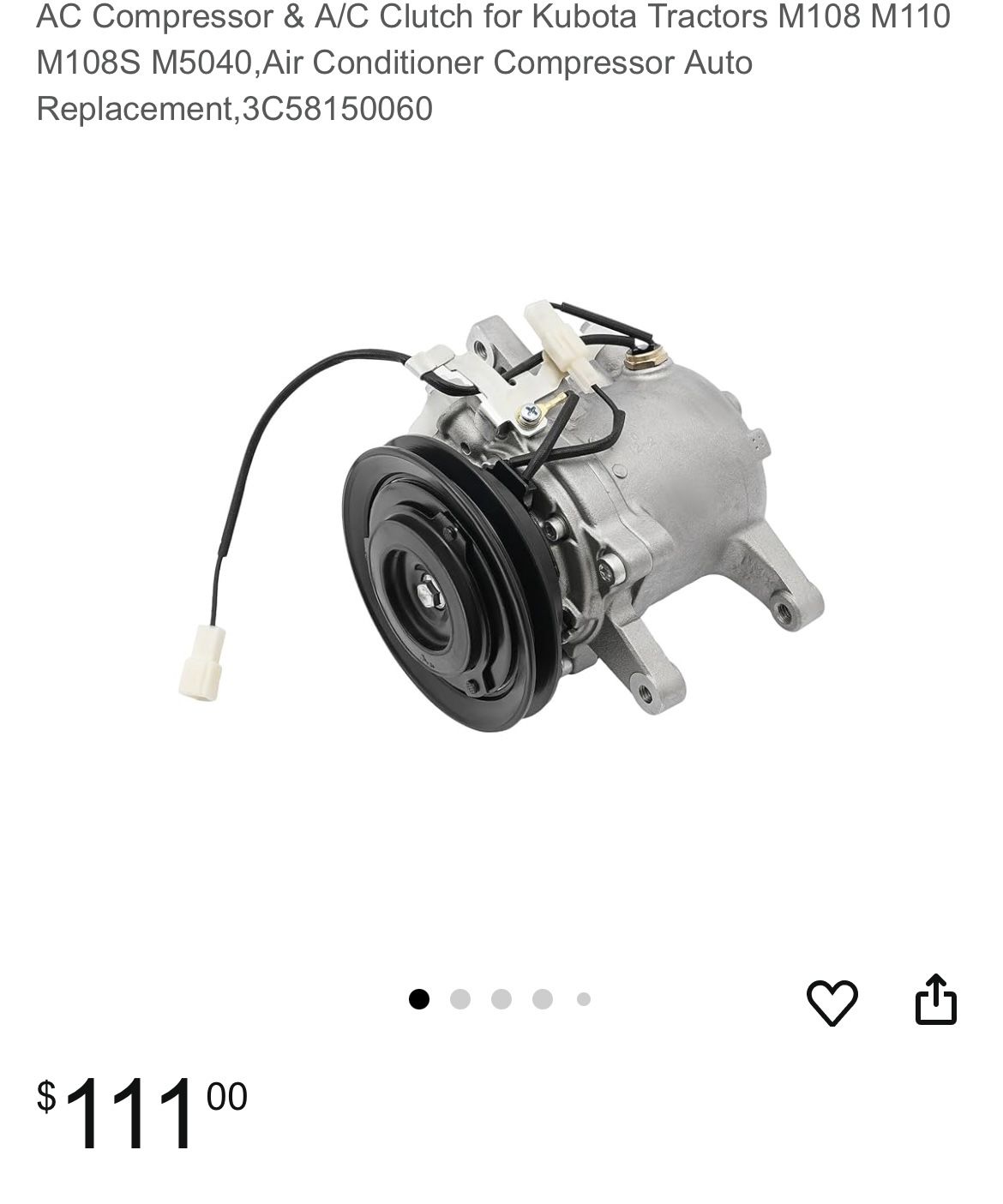 AC Compressor & A/C Clutch for Kubota Tractors M108 M110 M108S M5040,Air Conditioner Compressor Auto Replacement,3C(contact info removed)0