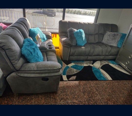 *Weekend Special*---Barcelona Cozy Gray Fabric Reclining 3 Piece Sets---Delivery And Easy Financing Available💪