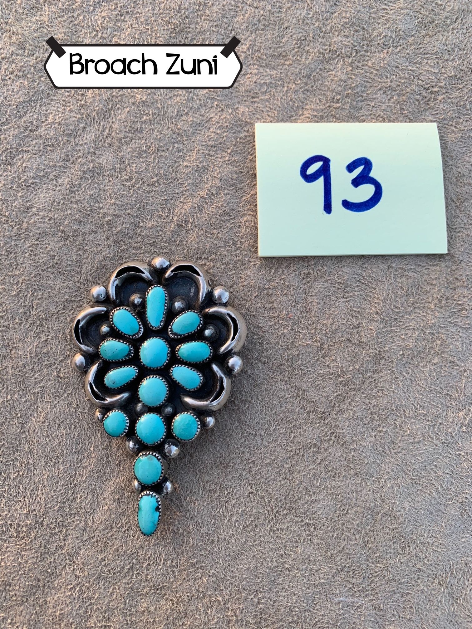 #93 Zuni Broach Sterling Silver & Turquoise