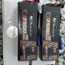 2Packs 2S Lipo Battery Pack, 7.4V 7500mAh RC Battery 100C Hard Case Lipos EC5...