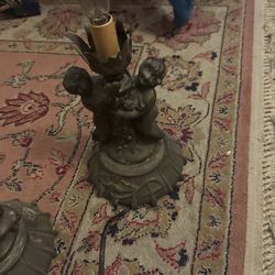 Vintage Mini Bronze Cherub Lamp 9". About 12" with flicker bulb which is included