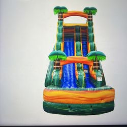 Cali Palms 19’x36’ Inflatable Water Slide With Detachable Pool And Air Blower