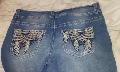 Copper Flesh Curvy Bootcut Denim Jeans w/Feather Design Pockets Size Women's 18