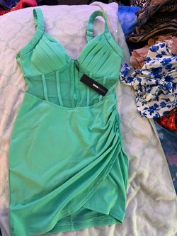 NWT Fashion Nova Kristin Green Corset Ruched Mini Dress Size L