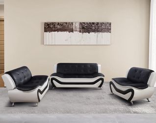 3-Piece Black and White Leather Sofa Set