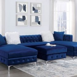 Blue Sectional Sofa - Ottoman Sold Separate (Free Delivery)
