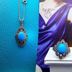 Turquoise Jewellery Set Sterling Silver Stamped 