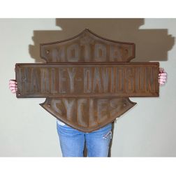 Harley Davidson Motorcycles Wood / Cast Iron Mix Sign 24” x 31” Rust Rustic Man Cave Garage Collector’s Item Vintage Rare Large Biker Motorcycle 