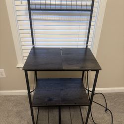 Bakers Rack with Power Outlet, Coffee Bar Table 3 Tiers, Kitchen Microwave Stand , Storage Shelf, Pots an