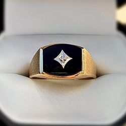 Jewelry 10k solid yellow gold onyx stone natural diamonds 3.01CTW ring size 11.50