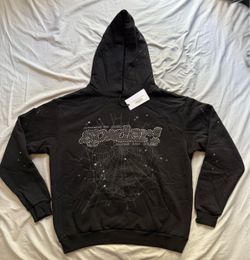 Sp5der Black Hoodie with Rhinestone Logo