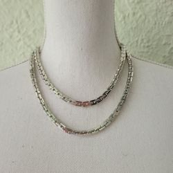 Vintage Signed Monet Statement Long Necklace Chunky Block Link Silver Tone 36'