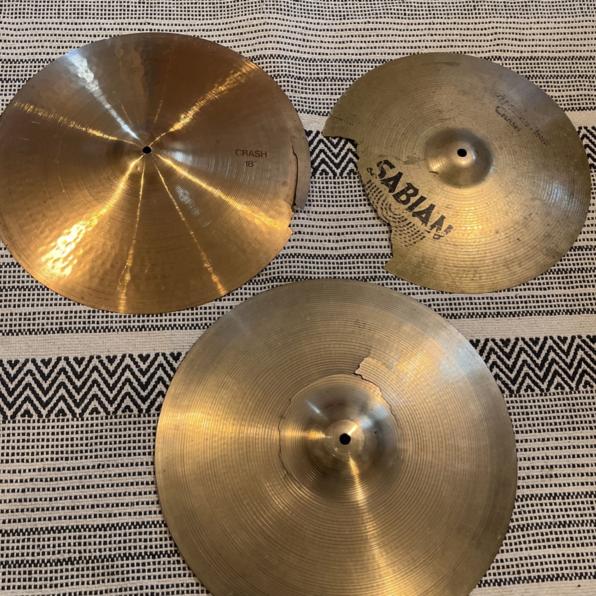 NEED GONE Cracked Sabian (x2) and Paiste (x1) cymbals/brass scrap metal