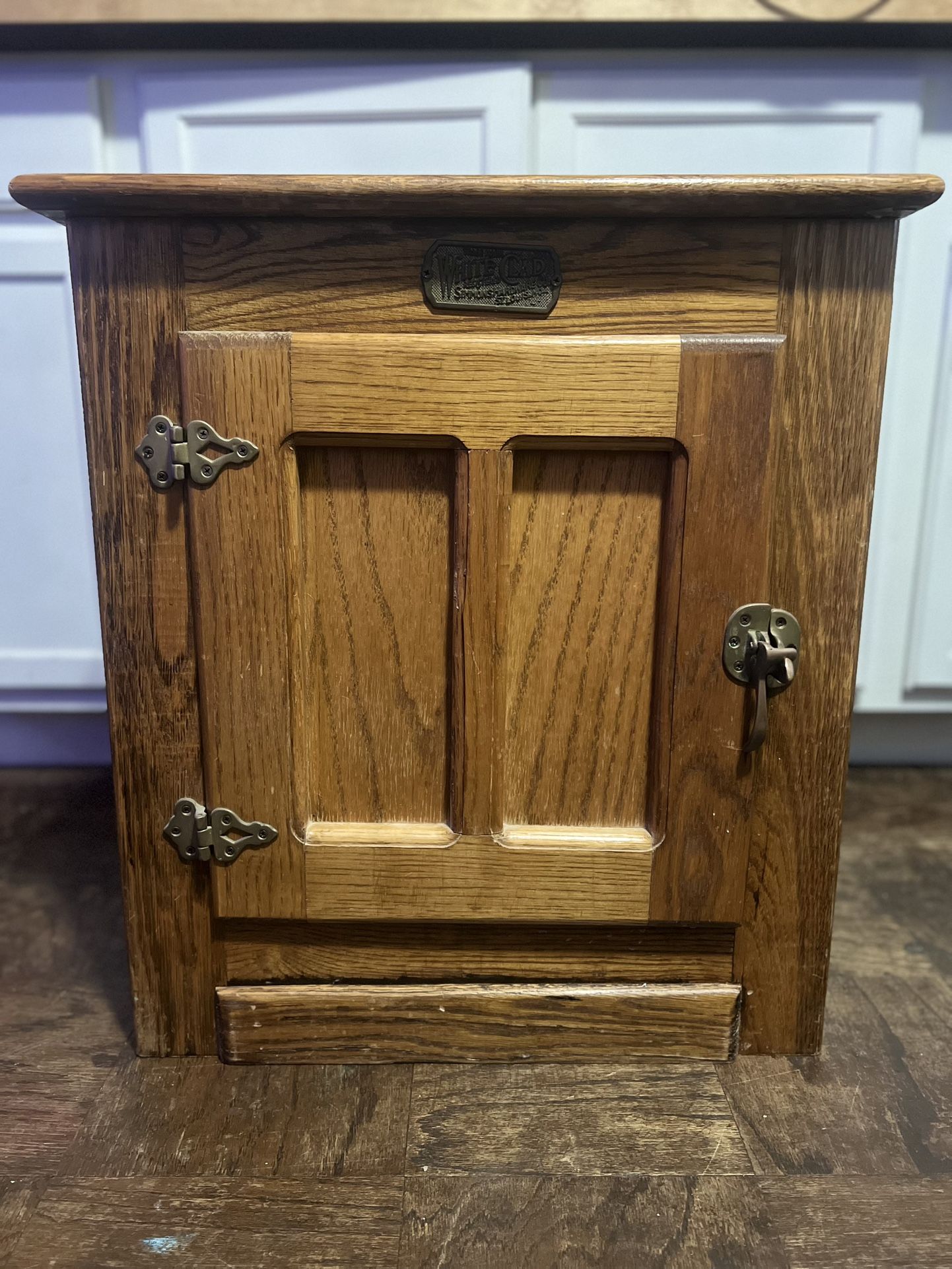 Vintage White Clad Oak Wood Ice Box Nightstand Cabinet Chest End Table