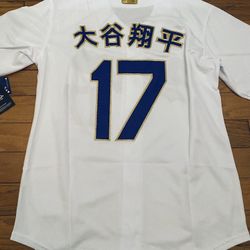 White Gold And Blue Los Angeles Dodgers, 2026 Championships Shohei Ohtani With Japanese Kanji  Jersey