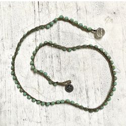 Turquoise Beaded Brown Cord Necklace