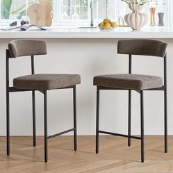 Grey Modern Bar Stools Set of 2, 24 Inch Counter Stools with Curved Backrest, Counter Height Bar Stools for Kitchen Island