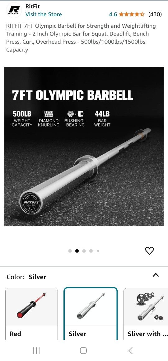 RITFIT 7FT Olympic Barbell For Strength And Weightlifting Training - 2 Inch Olympic Bar For Squat, Deadlift, Bench Press, Curl, Overhead Press - 500lb