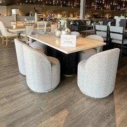 Black/white 7PC Marble Dining Table Set