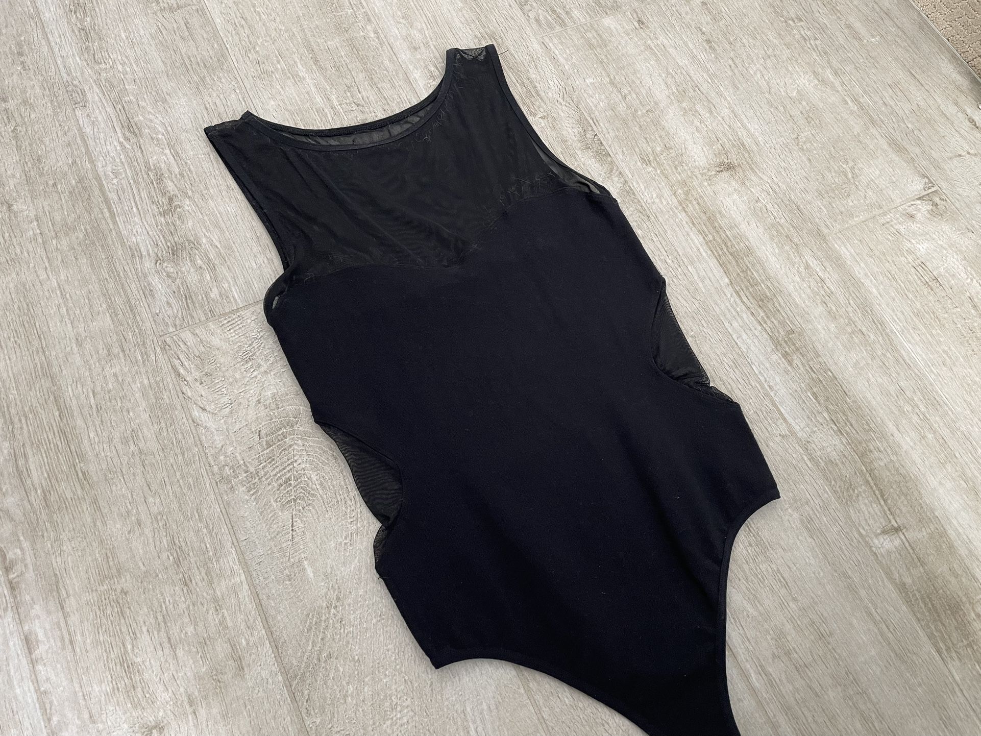 Bebe Black Sleeveless Bodysuit w/ Sheer Cutouts, M/L