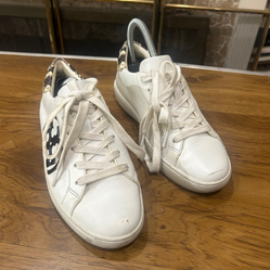 Tory Burch Leigh T Logo White Leather Fashion Sneakers Women Size 6.5