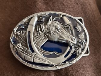 Silver Horse And Horseshoe Beautiful Belt Buckle 