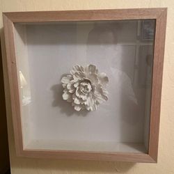 3D White Flower Wall Art 14”x14” Wood Frame